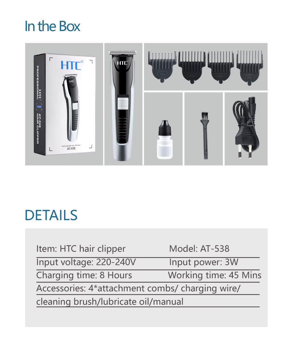 HTC AT-538 Electric Small Size Trimmer For Men - Precision Cutting, Rechargeable, Compact, For Men & Women