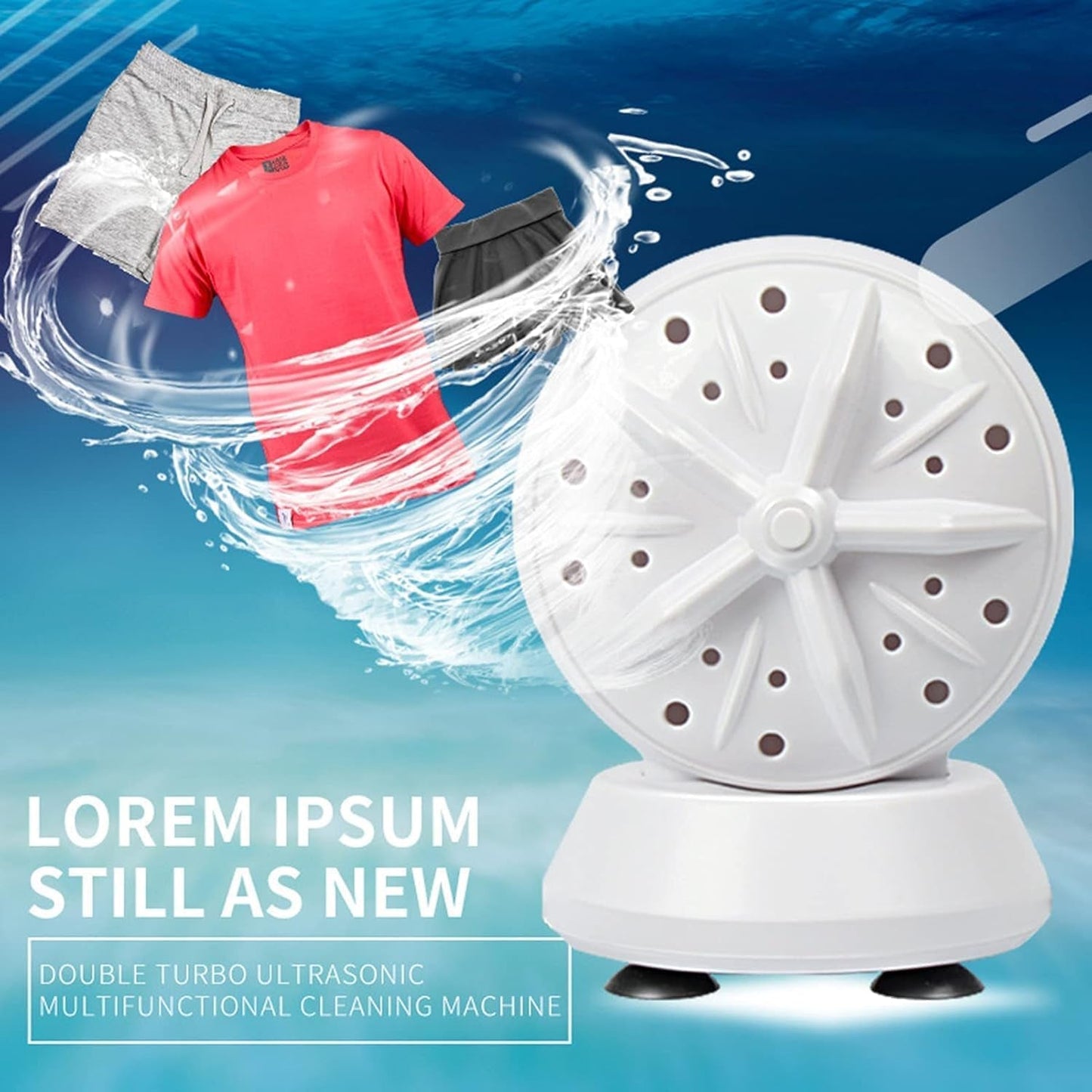 Mini Washing Machine With Turbine and Door Hinge - Ultrasonic Lightweight Turbo Washer With USB Cable for Home, Camping, Dorms, Business, College Rooms