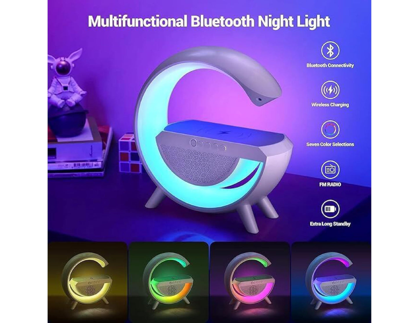 BT2301 LED Wireless Charging Speaker with RGB Light, 7-Colour Selection, FM Radio, Bluetooth Music Player