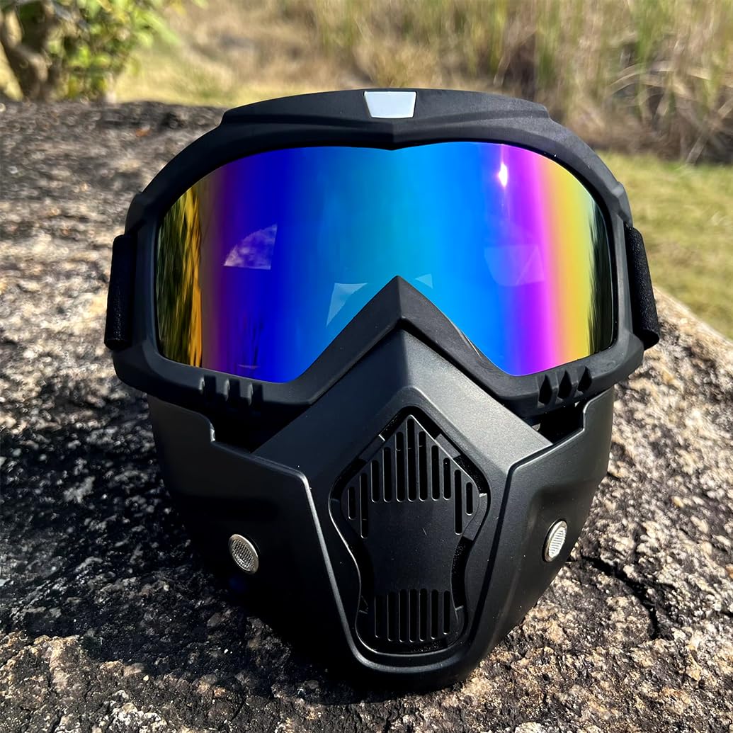 Goggle Mask Anti Scratch Uv Protective Face & Eyewear Windproof Dirt Shield with Soft Foam Padded Detachable Mouth Filter for Cycling Bike Off Road Racing Ride Unisex