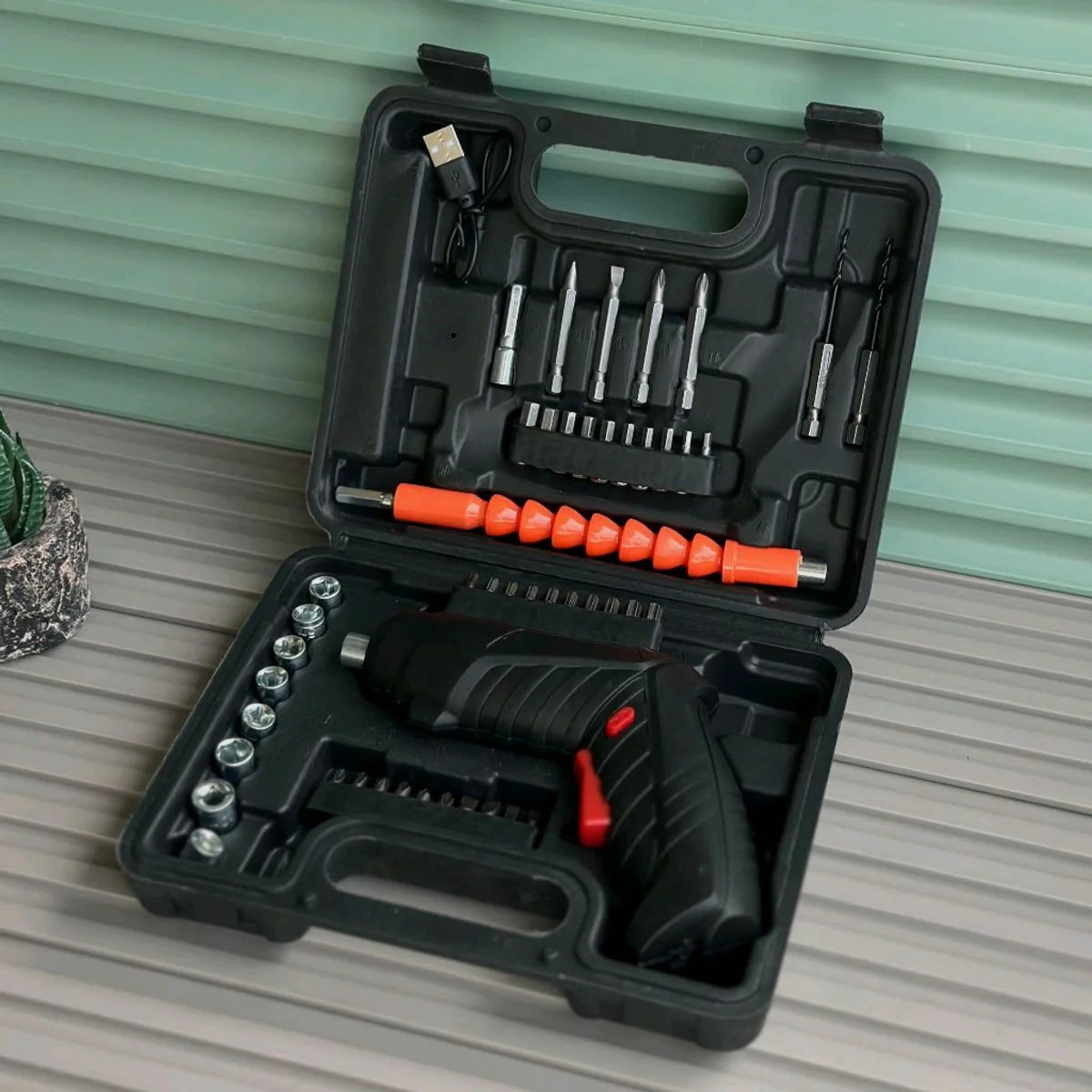 38-In-1 Cordless Rechargeable Screwdriver Drill Kit With LED Light & Flexible Shaft – USB Charging – Portable Toolbox Set For DIY, Home, And Car Repairs