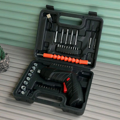 38-In-1 Cordless Rechargeable Screwdriver Drill Kit With LED Light & Flexible Shaft – USB Charging – Portable Toolbox Set For DIY, Home, And Car Repairs
