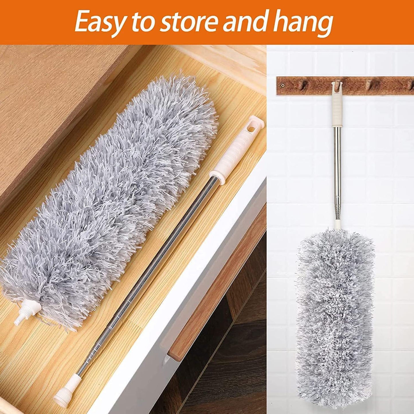 Microfiber Feather Duster Fan Cleaner Mop with Extendable Pole 100 Inch Anti Scratch Bendable Head Brush for High Cobweb Stick Ceiling,High Ceiling Fans,Window Blinds,Furniture (100 INCH)