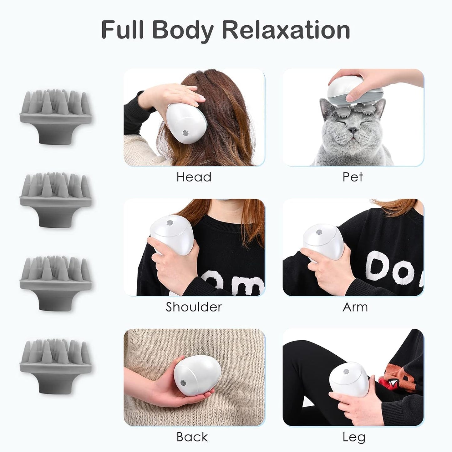 X DAVIES Electric Head,Scalp Massager| Rechargeable Head Kneading Massage Machine| 3 Speed Mode Handheld,Scalp Body Massager for Hair Growth,Deep Clean & Stress Relaxation (White)