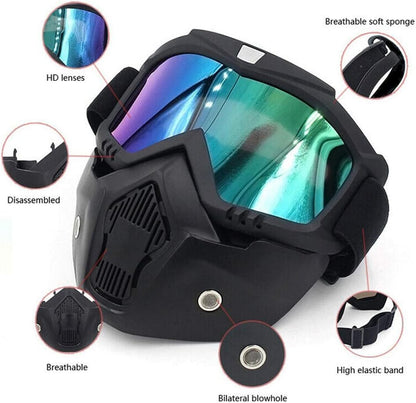 Goggle Mask Anti Scratch Uv Protective Face & Eyewear Windproof Dirt Shield with Soft Foam Padded Detachable Mouth Filter for Cycling Bike Off Road Racing Ride Unisex