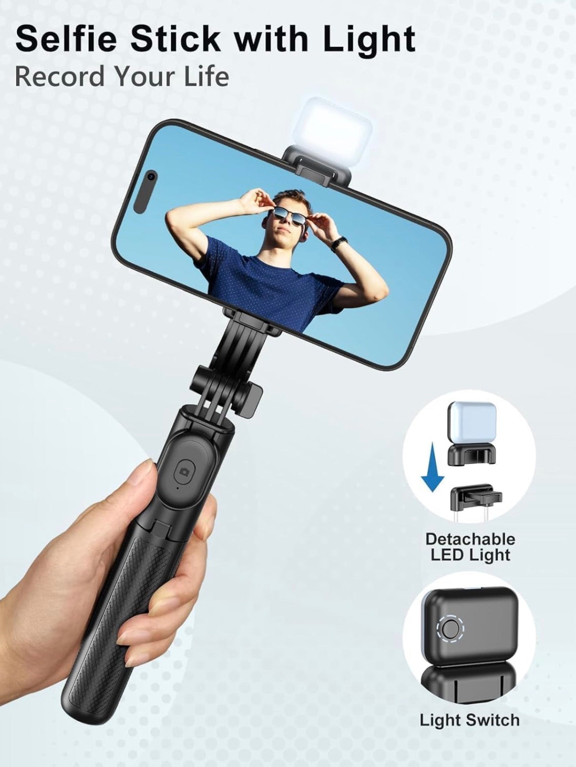 EFEX Multi-Function Selfie Stick Tripod Long Selfie Stick for iPhone&Android Multiple Mount for Camera Gopro Fill Light Aluminum Portable Mobile Tripod with Bluetooth Remote