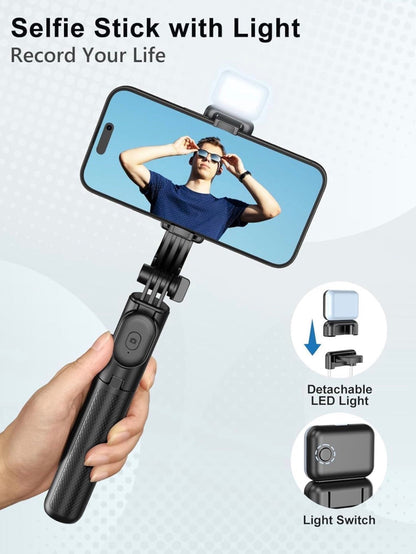 EFEX Multi-Function Selfie Stick Tripod Long Selfie Stick for iPhone&Android Multiple Mount for Camera Gopro Fill Light Aluminum Portable Mobile Tripod with Bluetooth Remote