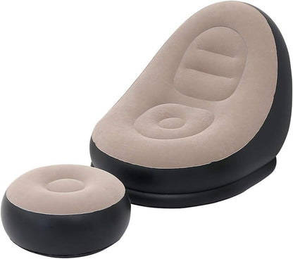 Inflatable Lounger Set, 2-in-1 Sofa Chair with Footstool, Portable Outdoor Recliner with Air Pump
