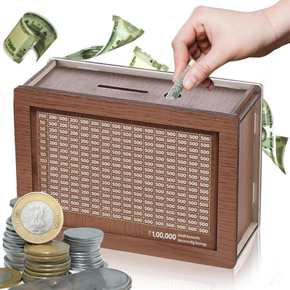 Money Saving Box for Adult 100000 -Money Box, Money Saving Box,1 Lakh Money Saving Box,Money Collecting Box Adult Kids, Small Amount Big Storage 100000 Savings Wooden Money Box,Challenge Box