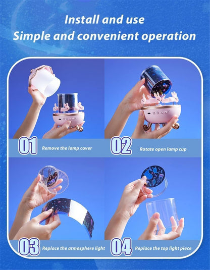 Rabbit sky projector  – 360° Rotating Lamp with 6 Films, 5 Colours, 1200mAh Rechargeable Battery, Bedroom & Office Decor, Birthday Gift for Children