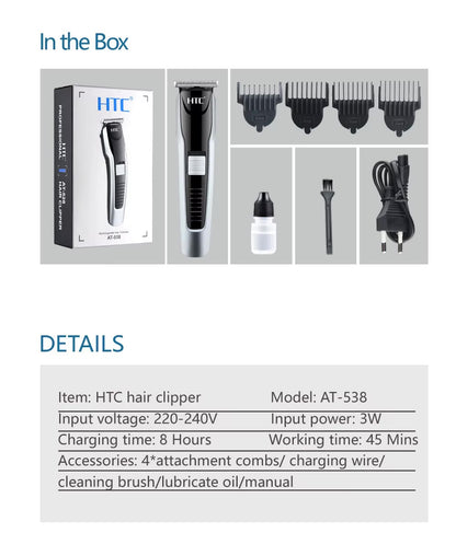 HTC AT-538 Electric Small Size Trimmer For Men - Precision Cutting, Rechargeable, Compact, For Men & Women