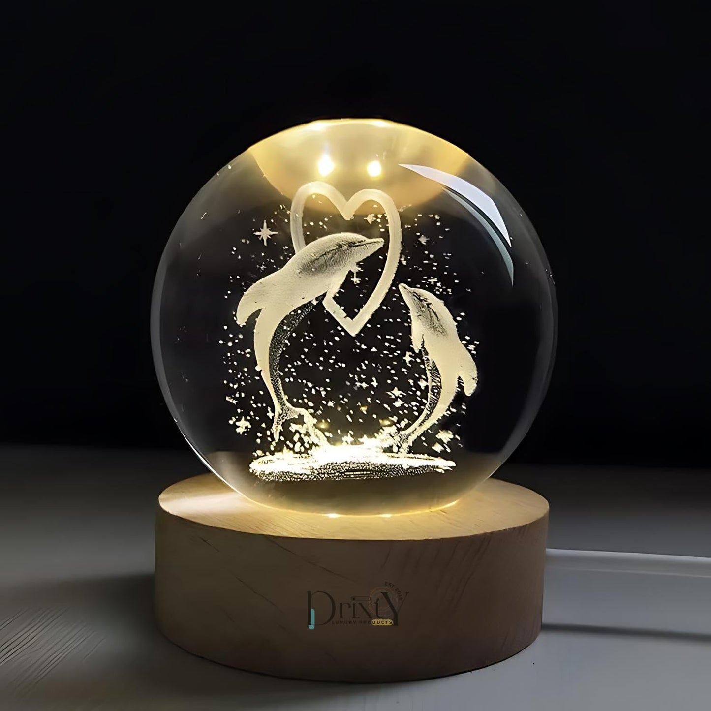3D Crystal Ball Night Light Creative Engraved Aesthetic Ball Dim Night Lamp, USB Powered Bed Table Lamp LED Wooden Base for Home Decoration, Birthday, Gifts, Teens