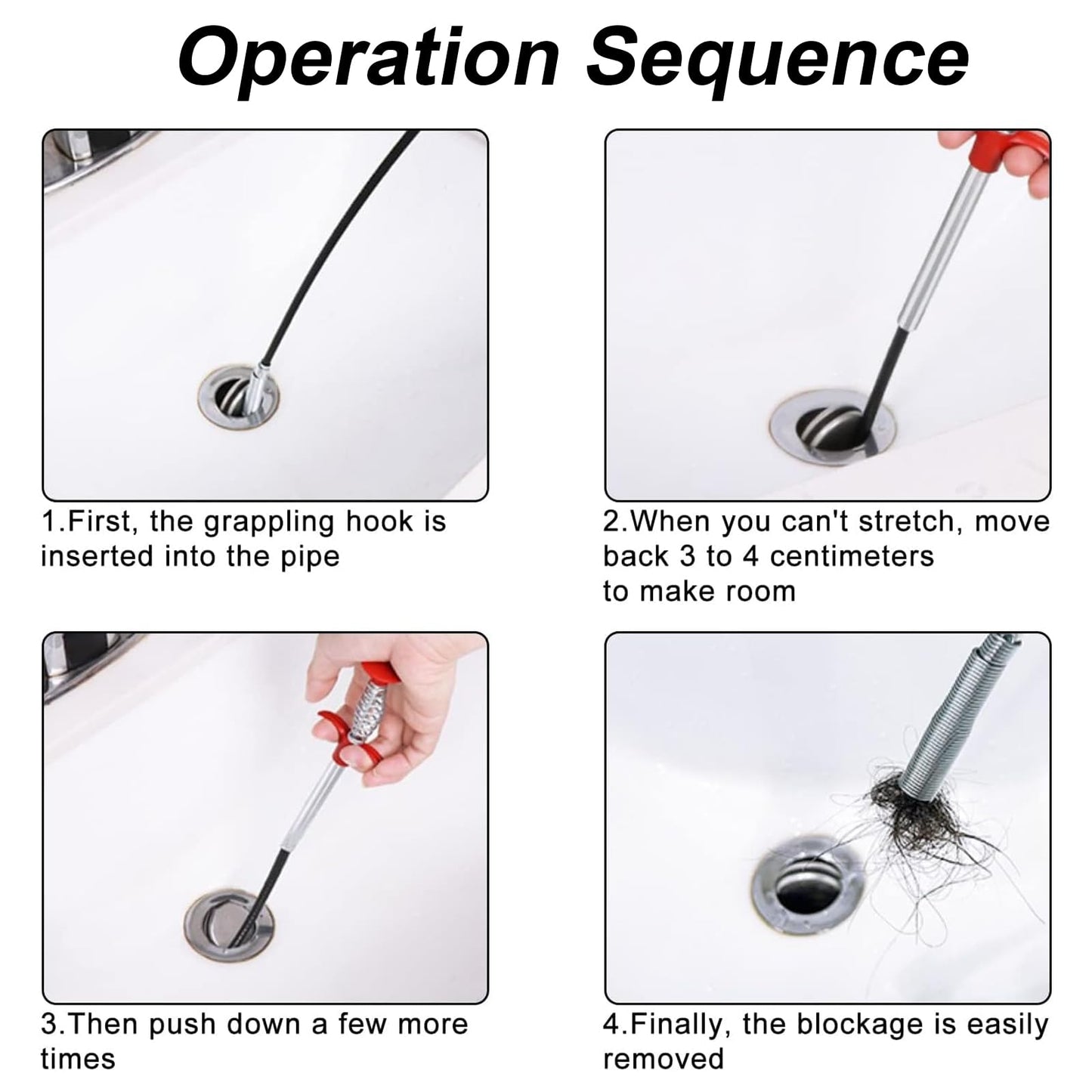 HILIX 2 Pieces Sink and Drains 90/160 cm Professional Spring Pipe Cleaner Cleaning Claw Plunger Pipe Draining Probe Drain Cleaner Hook for Bathtub Kitchen Sink