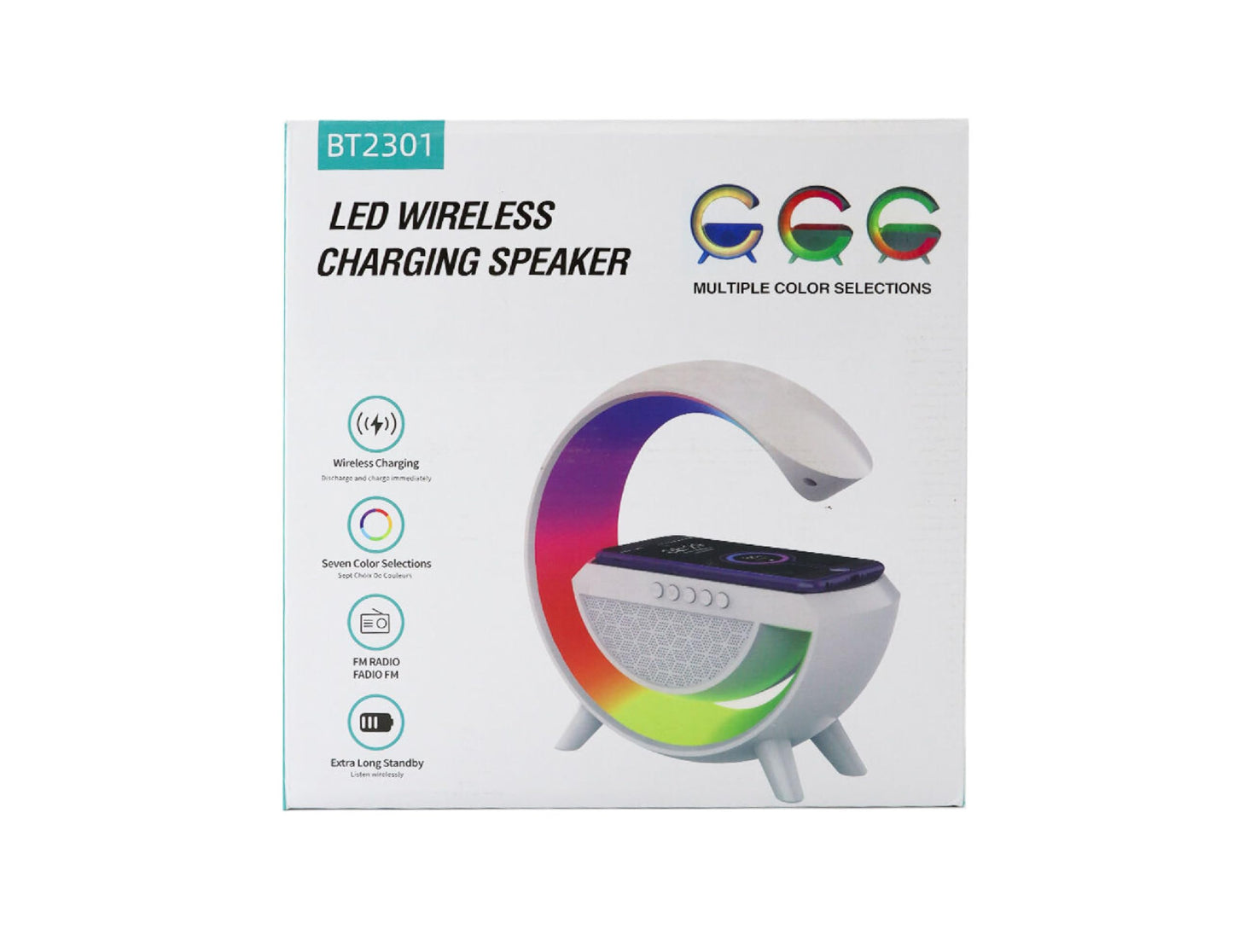 BT2301 LED Wireless Charging Speaker with RGB Light, 7-Colour Selection, FM Radio, Bluetooth Music Player