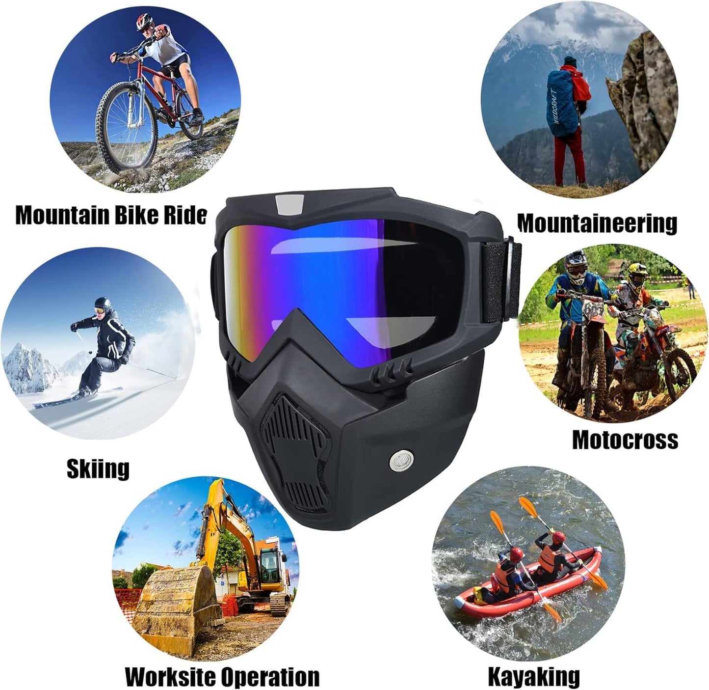 Goggle Mask Anti Scratch Uv Protective Face & Eyewear Windproof Dirt Shield with Soft Foam Padded Detachable Mouth Filter for Cycling Bike Off Road Racing Ride Unisex