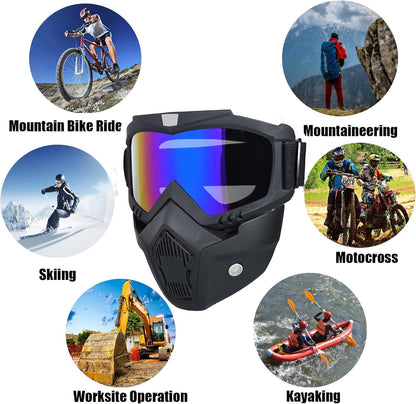 Goggle Mask Anti Scratch Uv Protective Face & Eyewear Windproof Dirt Shield with Soft Foam Padded Detachable Mouth Filter for Cycling Bike Off Road Racing Ride Unisex
