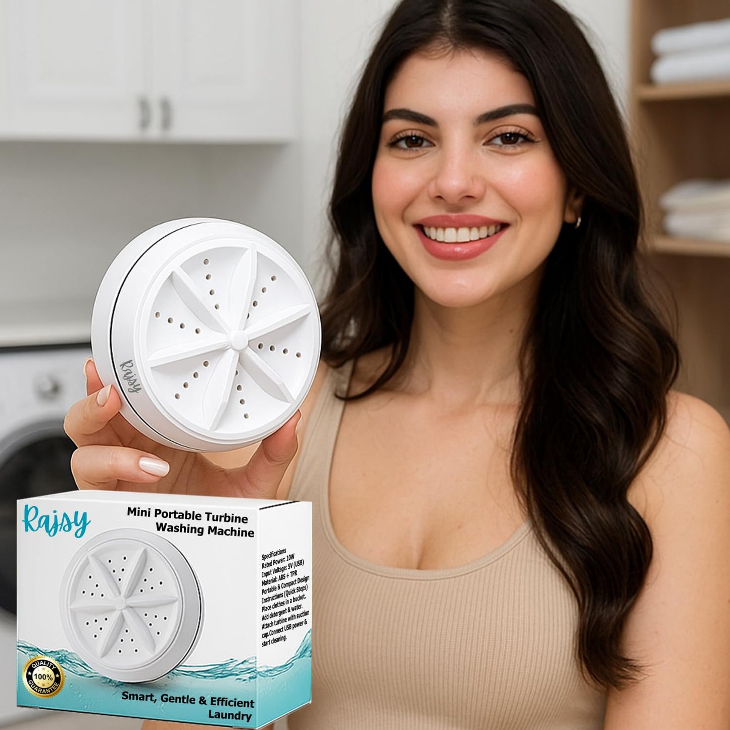 Mini Washing Machine With Turbine and Door Hinge - Ultrasonic Lightweight Turbo Washer With USB Cable for Home, Camping, Dorms, Business, College Rooms