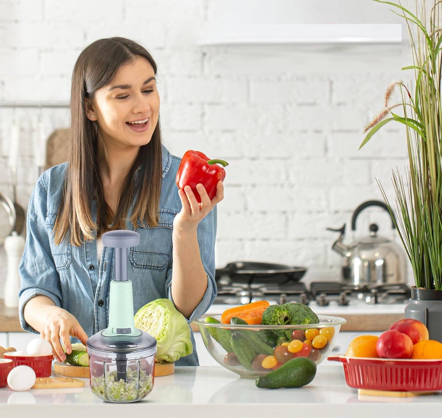 KEVIN Chopper for Kitchen Use 650ml,5 Blade Steel Large Manual Hand-Press Vegetable Chopper Mixer Cutter Push Chopper to Cut Onion, Salad, Tomato, Potato (Indian,Heavy QUALTY) (650 ML)