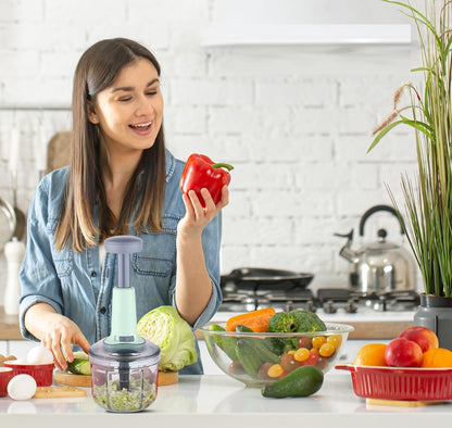 KEVIN Chopper for Kitchen Use 650ml,5 Blade Steel Large Manual Hand-Press Vegetable Chopper Mixer Cutter Push Chopper to Cut Onion, Salad, Tomato, Potato (Indian,Heavy QUALTY) (650 ML)