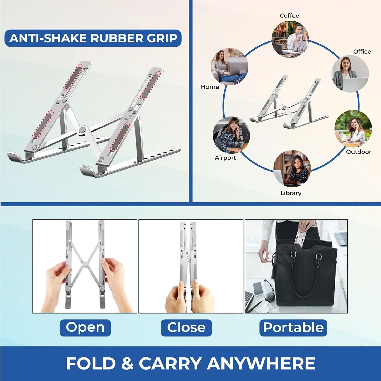 FlexMate X Foldable Adjustable Metal Laptop & Mobile Stand – Universal Fit for All Devices