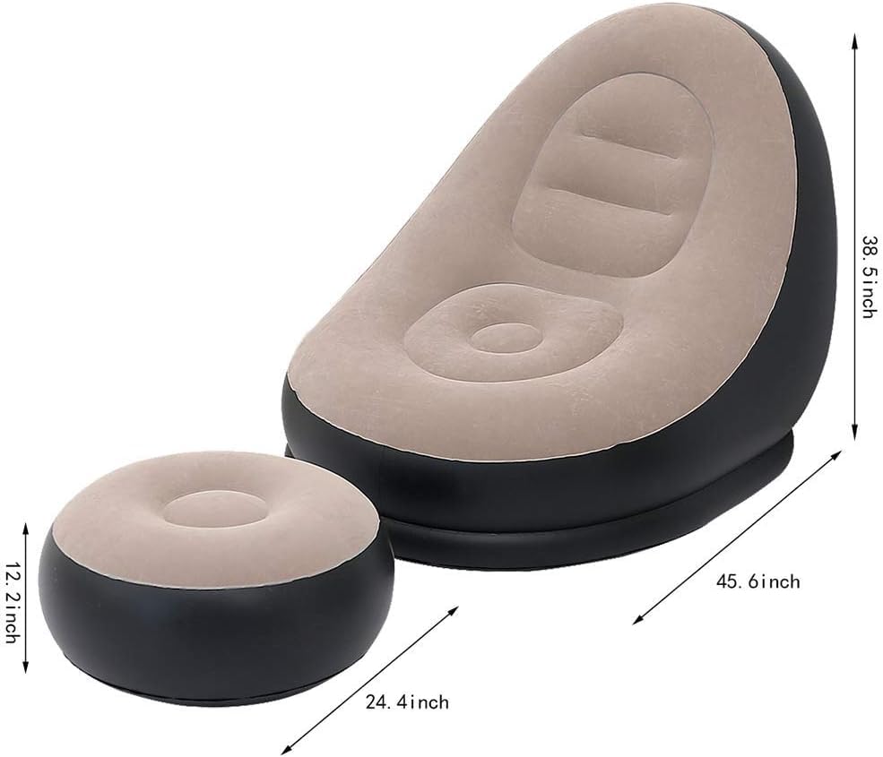 Inflatable Lounger Set, 2-in-1 Sofa Chair with Footstool, Portable Outdoor Recliner with Air Pump