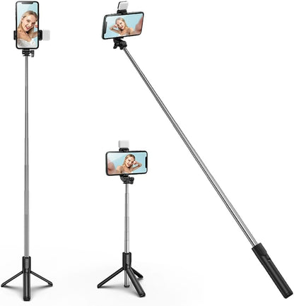EFEX Multi-Function Selfie Stick Tripod Long Selfie Stick for iPhone&Android Multiple Mount for Camera Gopro Fill Light Aluminum Portable Mobile Tripod with Bluetooth Remote
