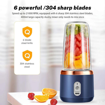 PORTABLE JUICER BLENDER for Smoothies and Juices, USB Rechargeable Mini Bottle Mixer Shake Maker Machine with 1800Mah Rechargeable Battery, 400 ML Jar